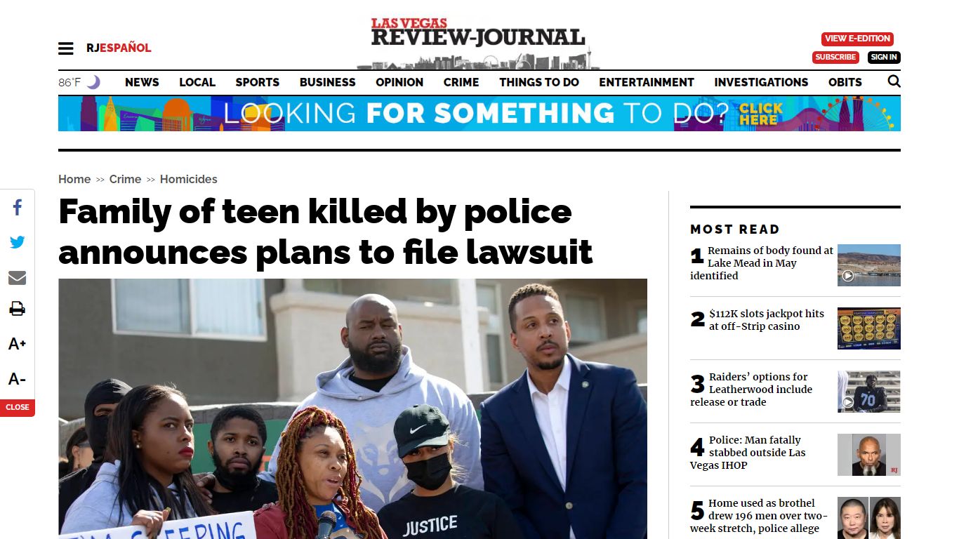 Family of teen killed by police to file lawsuit | Las Vegas Review-Journal