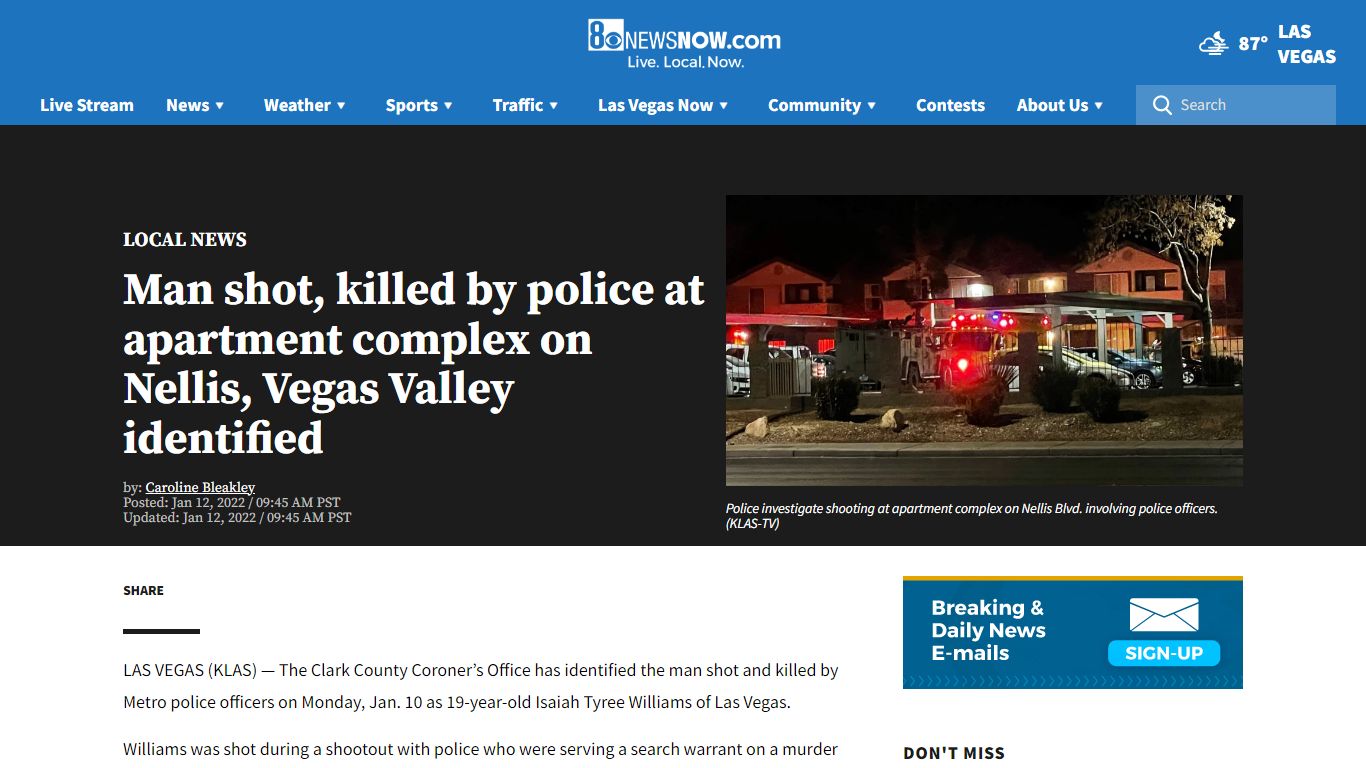 Man shot, killed by police at apartment complex on Nellis, Vegas ... - KLAS
